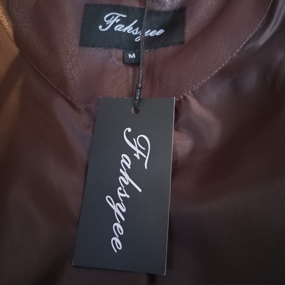New with Tags Fahsyee Women's Zip-Up Faux Leather Jacket, Size M, Coffee Brown - Picture 5 of 13